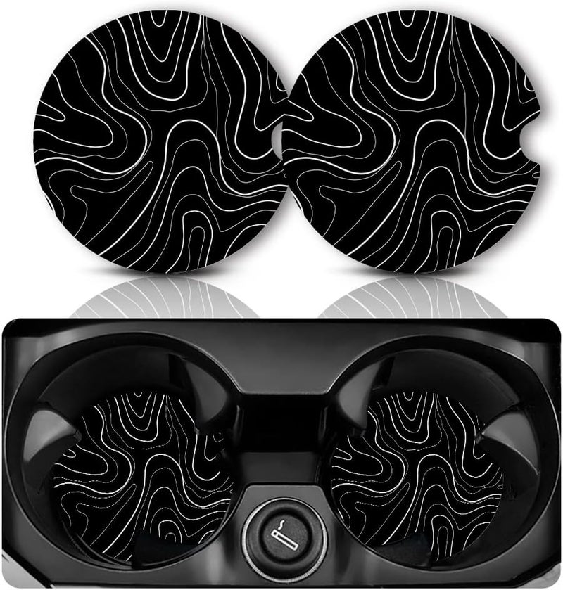 Yonlevres Topographic Anti-Slip Rubber Car Cup Mat with 2 Pack Cup Holder Coasters for Men & Women, Cute Interior Accessories - Image 1